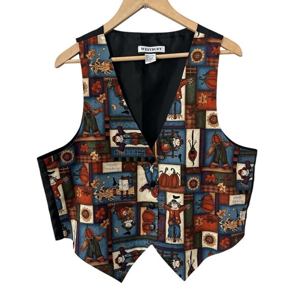 Westbury Country Patchwork Halloween Fall Autumn Pumpkin Scarecrow Vest XL - Picture 1 of 5